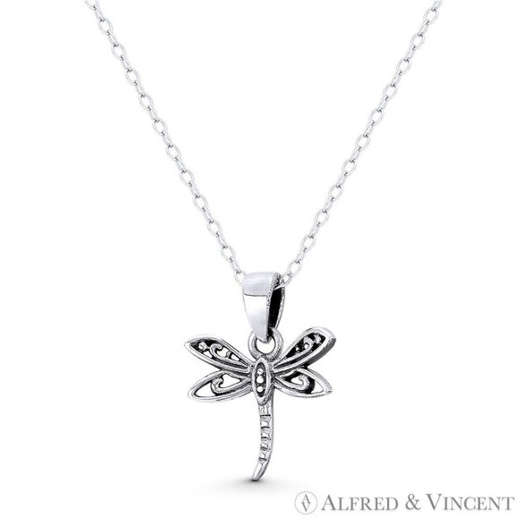 Dragonfly Insect Charm Pendant Animism Jewelry in Oxidized .925 Sterling Silver - Picture 1 of 1
